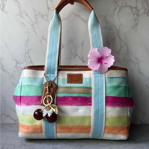 Stripped Coach Tote Shoulder Bag - Picture 1 of 9